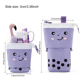 Cute Stuff for Teen Girls Cute Bags Standing Pencil Case Cute Telescopic Pen Holder Kawaii Stationery Pouch Makeup Cosmetics Bag for School Students Office Women (Purple)