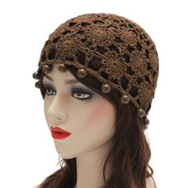 ZLYC Women's Girls Crochet Hat Handmade Beanie Hat Slouch Summer Knitted Hats, tan pearl