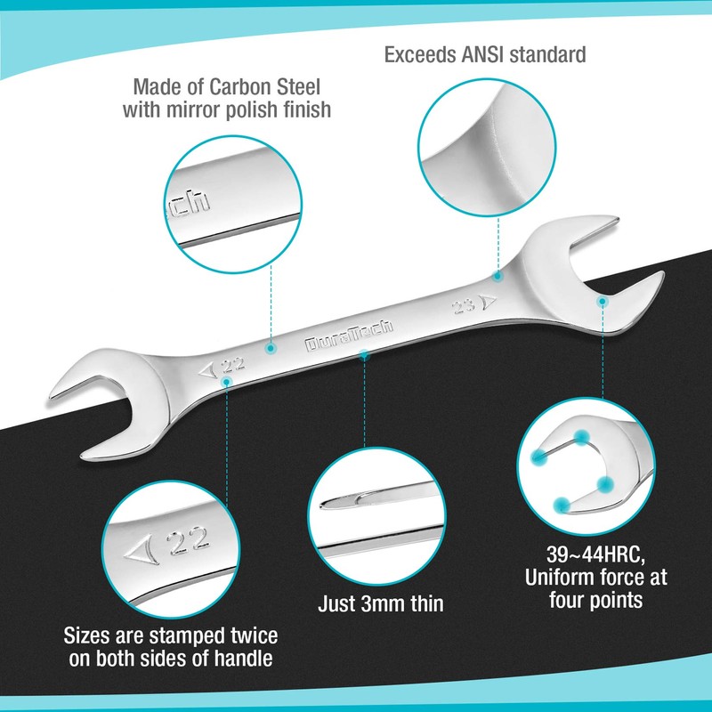 DURATECH Super-Thin Open End Wrench Set & Safety Work Gloves