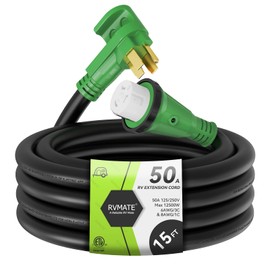 RVMATE 50 Amp 15 Feet RV/Generator Lockable Power Extension Cord, Easy Plug in Handle, 14-50P to SS 2-50R with LED Indicator, ETL Listed