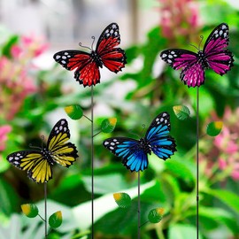 SATHGA 4Pack Butterfly Decorative Garden Stakes,Metal Colorful Garden Decor