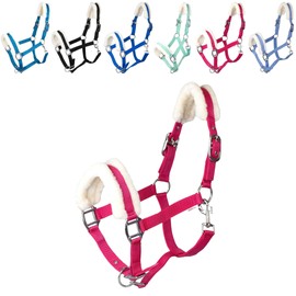 RL24 - Headcollar with Plush Padding Basicline | Halter for Horses & Ponies | Horse Halter with Rivet-Reinforced Clasps & Snap Hook for Opening | Horse Accessories in Magenta | Thoroughbred