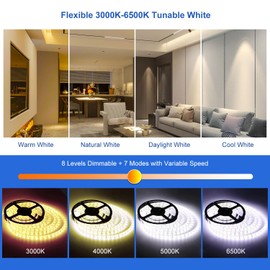 BUNACET LED Strip 8 m 24 V Dimmable Warm White 3000 K - 6500 K Cool White LED Strip Light Strip White 960 LEDs with RF Remote Control Power Supply for Kitchen, Cabinets, Cabinets, Indoor