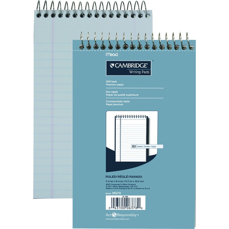 Cambridge 06378 Top Coil Notebook, 5x8-Inch, 80-Sheets/160-Pages