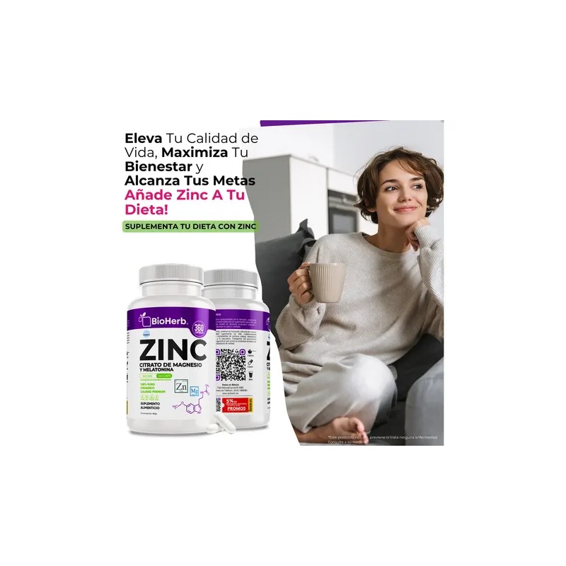 Bioherb Zinc Magnesio Melatonina 360 Capsulas 500mg Bienestar Relajación Natural