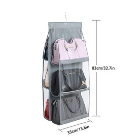 inheming Wardrobe Handbag Organiser Pockets, 6 Pockets Clear Hanging Closet Storage Bag,Wardrobe Closet Space Saving Organizers,Transparent Compartment