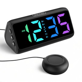 Netzu Loud Alarm Clock for Heavy Sleepers, Vibrating Alarm Clock with Bed Shaker, RGB Led Display, Dual Alarm, 5 Dimmers, 4 Volumes, Bedside Clocks for Hearing Impaired Elderly Teens (Black)