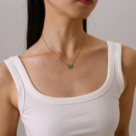 Foyjoey Dainty Butterfly Necklace for Women 14K Gold Plated Stainless Steel Mother of Pearl Necklace Minimalist Butterfly Pendant Everyday Jewelry Birthday Green