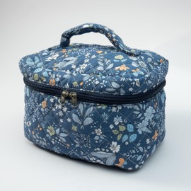 Sparkle Being Whispering Flowers Quilted Cotton Cosmetic Zipper Pouch, Large Capacity Makeup Accessories Storage Bag for Women Girls, Aesthetic Coquette Travel Toiletry Organizer (Set of 3)