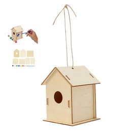 Children's Bird House Kit for Painting, Craft Set for Children, DIY Set, Small Wooden Bird House for DIY & Decorating, Bird Feeder for Garden, Nursery, School & Birthday