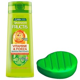 Garnier Fructis Vitamine & Force stärkendes Shampoo für brüchiges und anfälliges Haar, stärkende Wirkung mit Rotorangenextrakt, Formel mit Vitamin C und Biotin, 250 ml + Shampoo-Halter