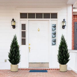 3FT Artificial Topiary Tree Realistic Faux Cedar Pines Christmas Trees UV Rated Fake Shrubs for Front Porch Faux Plants Indoor and Outdoor Decor (2 Pack)