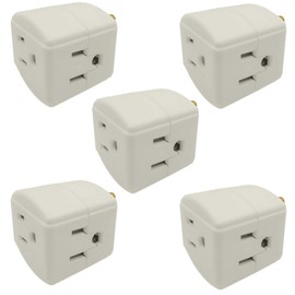 Wideskall® 5-Packs Grounded 3 Outlet ETL Certified Cube Wall Tap Adapter (Light Grey)