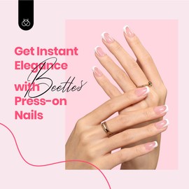 Beetles French Tip Press On Nails, 16 Sizes 64 Pcs Pink Short Size Squoval Shape, Short Square Press On Nails Fake Nails Extensions Gel Nail Tips Nail Art DIY Manicure Christmas Gifts for Women