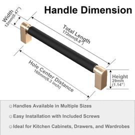 CILEYTION 10 Pack Black and Gold Handles for Cabinets, 6-3/10 Inch Hole Centers Gold Drawer Pulls, Dresser Hardware and Handles for Cabinets and Drawers