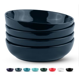 KooK Pasta Bowl, Salad Bowls, Soup, Serving Bowls, Ceramic, Large Capacity, Microwave & Dishwasher Safe, Set of 4, 40 Oz,(Navy Blue)