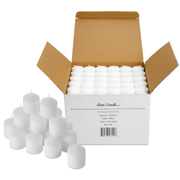 Bulk Pack of 144 White Votive Candles - Box of