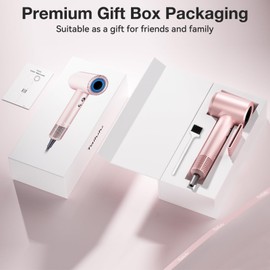 Hair Dryer, High-Speed Ionic Low Noise Blow Dryer with 160000 RPM Motor for Fast Drying, Thermo-Control Portable Hair Blow Dryer with Magnetic Nozzle for Home Travel Salon (P2306F Pink)