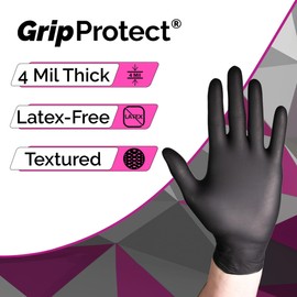 GripProtect® Precise Black Nitrile Exam Gloves | 4 Mil | Chemo-Rated | Food, Home, Hospital, Law Enforcement, Tattoo | (One Size Fits Most - LG, 50)