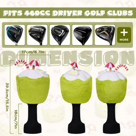 Funny Coconut Golf Driver Headcover, Tropical Plush Drink Golf Club Cover for 460cc Drivers, Knit Sock Protection, Novelty Golf Accessory Gift for Men Women Golfers