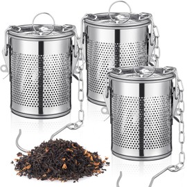 Teenyyou 3 Pcs Large Tea Infuser for Loose Leaf Tea, 304 Stainless Steel Tea Strainers for Loose Tea and Spice Ball, Extra Fine Mesh Tea Strainer with Chain Hook and Lid for Herb, Iced Tea, Black Tea
