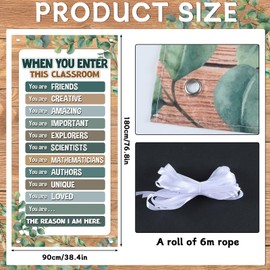 Wiooffen When You Enter This Classroom Door Cover Affirmation Classroom Door Decor Eucalyptus Leaves Back to School Front Door Porch Sign Motivational Hanging Banner Decor Welcome Photo Background