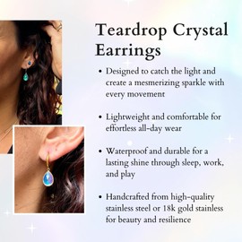 Aurora Crystal Jewelry Teardrop Crystal Earrings (Gold Stainless Green)