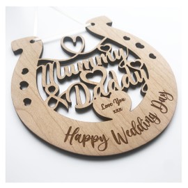 Lucky Wedding Wooden Horseshoe For The Bride And Groom To Remember Their Special Day For Years To Come (Mummy & Daddy Design)