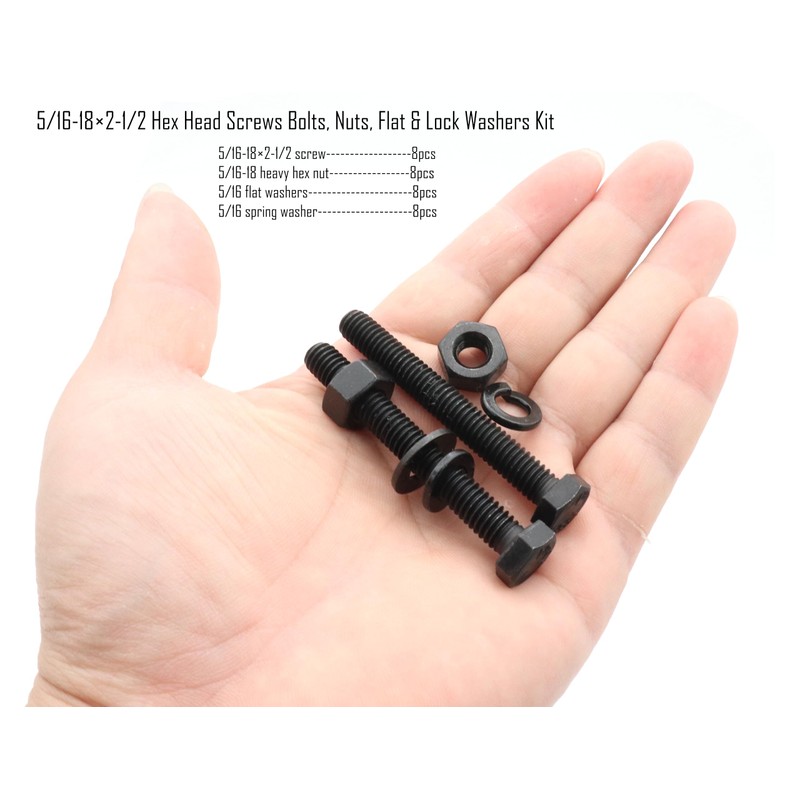 LBY 8 Sets 5/16-18×2-1/2'' Hex Head Screws Bolts(Fully Threaded), Nuts(Heavyd),
