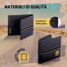 Route 66 Men's Leather Wallet (RFID Protection) - Men's Slim Wallet - Credit Card Holder - Card Holder - Card Holder - Card Case - Men's Pocket - Wallet, Navy Blue, Medium