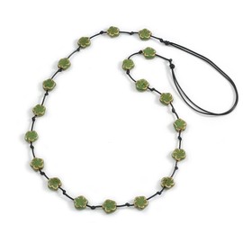 Avalaya Dusty Green Ceramic Flower Bead Black Silk Cord Long Necklace - 95cm Long