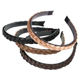 4 Pieces 1.5 cm Braided Synthetic Hair Headbands Chunky Hair Braid Wig Headband Non-Slip Hair Bands Hairpieces Hair Accessories with Teeth for Women and Girls