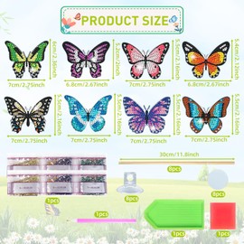 SHANFAA 8PCS Butterfly Diamond Art Kits,Diamond Painting Kits for Garden Decor, Butterfly Stakes Diamond Art Kits, Butterflies Diamond Art Ornaments Supplies, Style-12