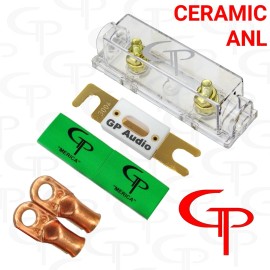 GP Audio Ceramic 80 amp ANL Fuse, holder (2) 1/0 AWG Lugs and heat shrink GP Car Audio G