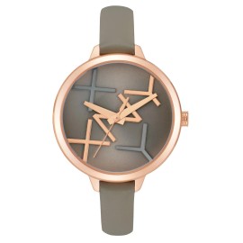 XNY Women's Rose Gold-Tone Brown Beige Leather Band Watch BV8122X1