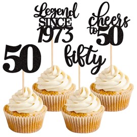 36 piezas de decoración para cupcakes de 50 cumpleaños con purpurina, 50 leyendas desde 1972 Cheers to 50 palillos de cupcakes, 50 cumpleaños, aniversario, decoración de tartas