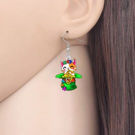 LONYOO Acrylic St Patrick's Day Top Hat Cat Earrings Kitten Dangle Jewelry Clover Cat Gifts for Cat Lovers Women Girls (Coffee)
