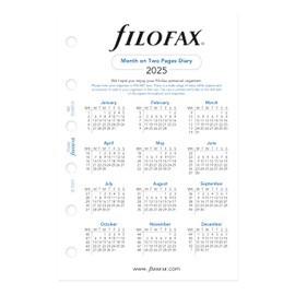 Filofax Calendar Diary Refill, Pocket Size, Month-to-View, White Paper, English, 2025 (C68210-25)