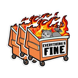 Set 3PCS - Dumpster Fire Meme Sticker Funny I'm Fine Everything is Fine Sarcastic 2" Water Assistant, Vinyl Waterproof Die-Cut Sticker for Laptop, Water Bottle, Hard Hat, Helmet, Car, Phone (2 inches)