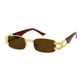 Dweebzilla Slim Classic Casual Rectangular Luxury Aviator Sunglasses (Brown & Gold Frame, Brown Lenses)