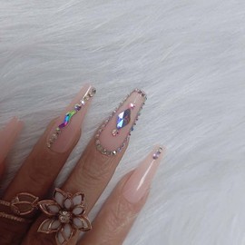 ZYBUXY lady nude press on nails Long coffin Fake Nails Acrylic crystal Ballet edge drill False Nails for Women and Girls 24pcs