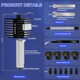 2 Pack Hotend Kit for Bambu Lab A1/A1 Mini, 3D Printer Head Hot End Upgrade Hardened Steel Nozzle 0.4mm Replacement with 4PCS Silicone Cover Sock Cleaning Kit for Bambu Lab 3D Printer Accessories