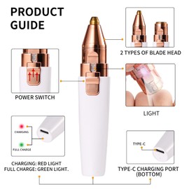Facial Hair Removal for Women,2 in 1 Electric Hair Removal Device for Chin Upper Lip Peach Fuzz & Rechargeable Eyebrow Trimmer with LED Light for Precise Shaping