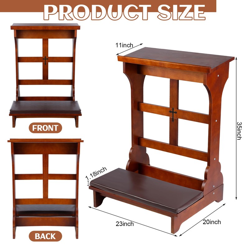DoubleFill Solid Wood Prayer Bench Stool with Shelf and Cushion
