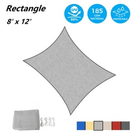 AsterOutdoor Sun Shade Sail Rectangle 8' x 12' UV Block Canopy for Patio Backyard Lawn Garden Outdoor Activities, Gray