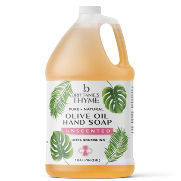 Brittanie's Thyme Organic Olive Oil Castile Liquid Soap Refill, 1 Gallon Unscented | Made with Natural Luxurious Oils, Vegan & Gluten Free Non-GMO, For Face, Body, Dishes, Pets & Laundry
