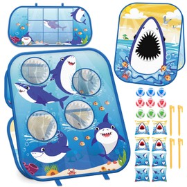 chiazllta Shark Bean Bag Toss Games Toys for Family Party Supplies 3 in 1 Toy Foldable Cornhole Lawn Carnival Game Gift for Kids Toddler Ages 3-8 Outdoor Tic Tac Toe Target Game Birthday Activity