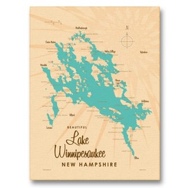 Lake Winnipesaukee New Hampshire Vintage-Style Map Giclee Archival Canvas Print Wall Art Décor for Home & Office by Lakebound (9" x 12")