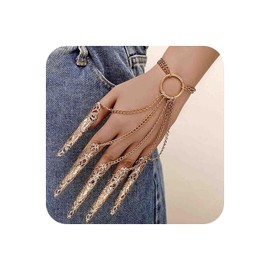Yienate Pack of 1 Gothic Ancient Queen Bracelet Witch Finger Nails Tip Claw Bracelet Gold Boho Belly Dance Costume Hand Chain Slave Circle Bracelet Indian Gypsy Harness Bracelet Jewelry for Women