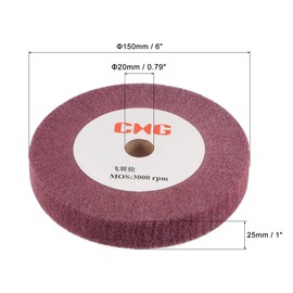 sourcing map 150mm x 25mm 320 Grit Non-Woven Polishing Burnishing Wheel Nylon Wire Drawing Abrasive Flap Wheel for Stainless Steel Copper Red